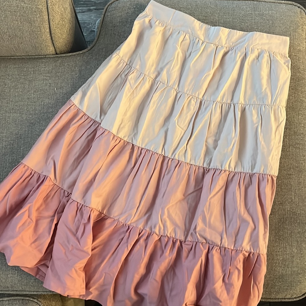 MIDI Skirt, Tiered Ruffle Skirt, Peach Pink